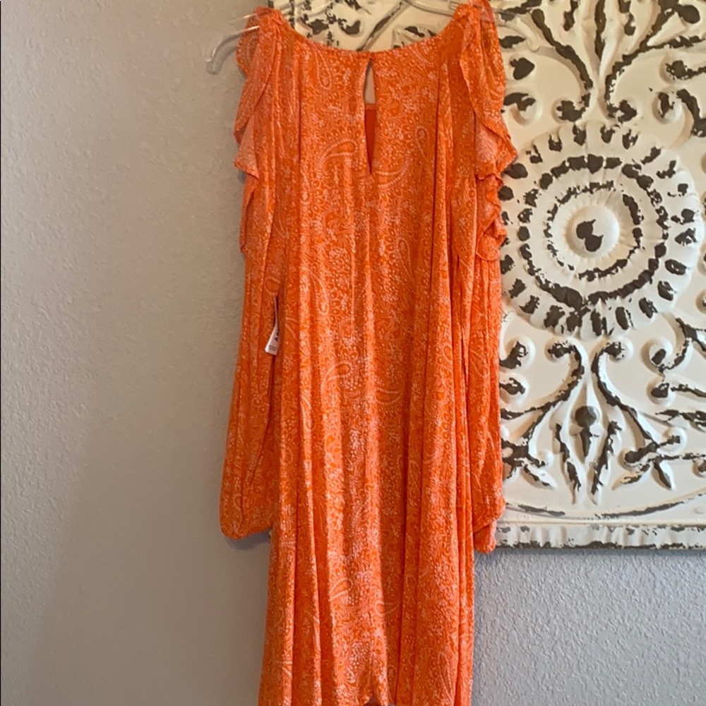 Old Navy Orange Paisley Open Shoulder Dress - Picture 2 of 13